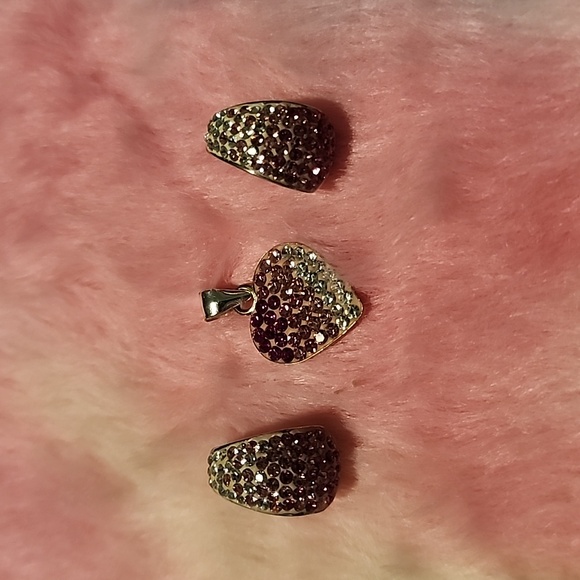 Jewelry set, 925, pink and white heart pendant and huggy hoops - Picture 10 of 10